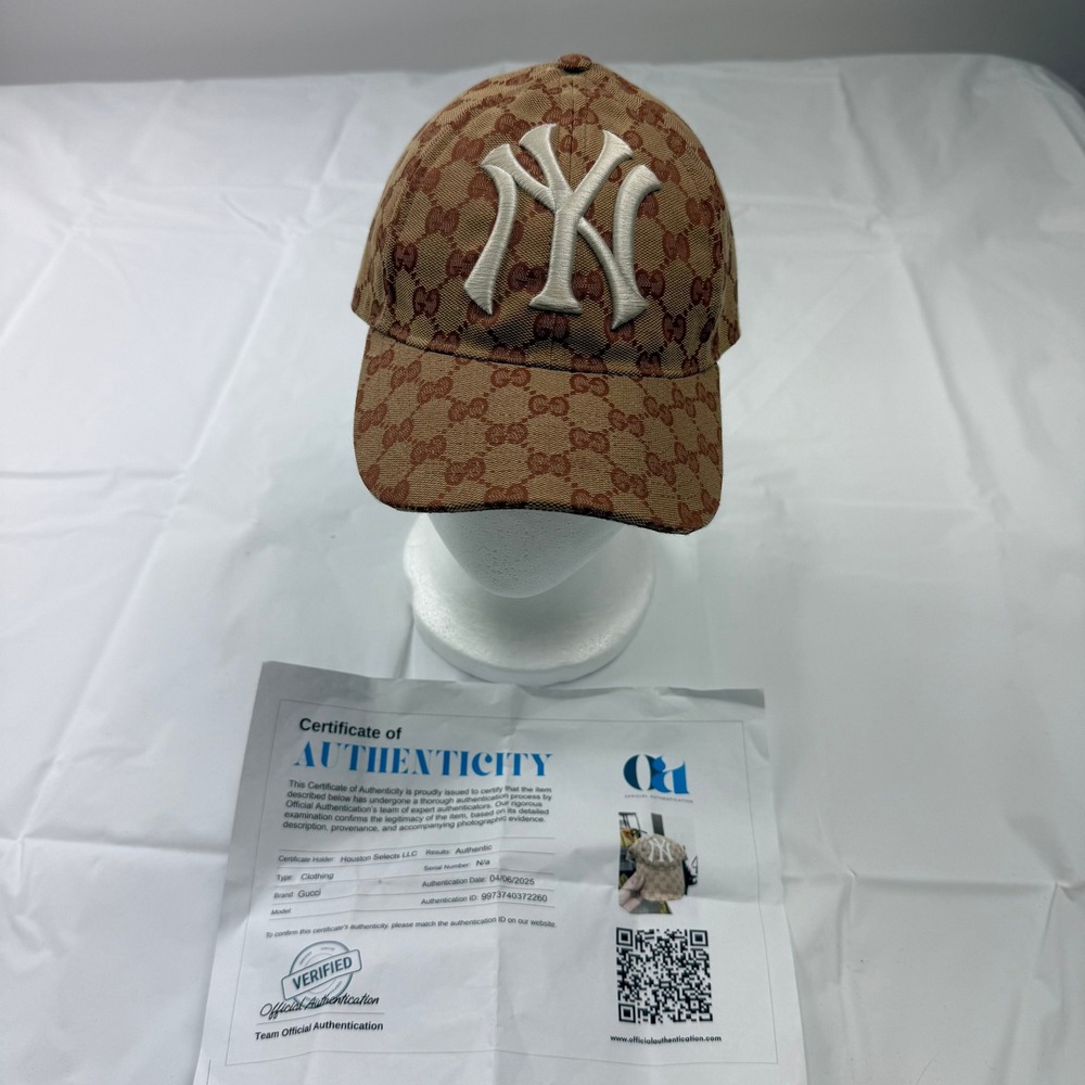 Gucci x MLB New York Yankees GG Supreme Canvas Baseball Hat Beige Ebony 57-61cm - Picture 7 of 15